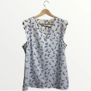 Fan Abstract Print Scallop Sleeved Shell Top